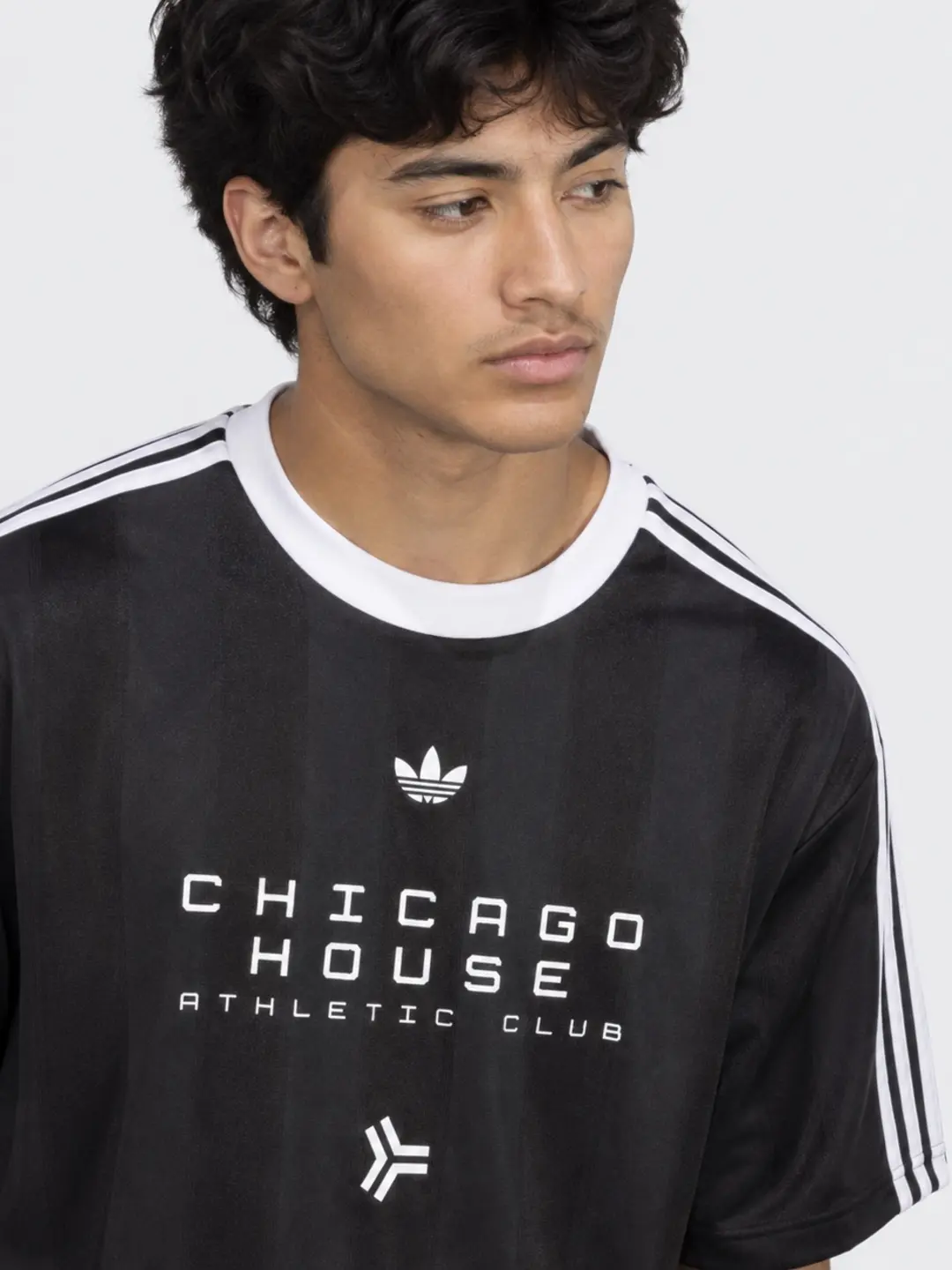Monochrome close portrait wearing the front of the Chicago House jersey