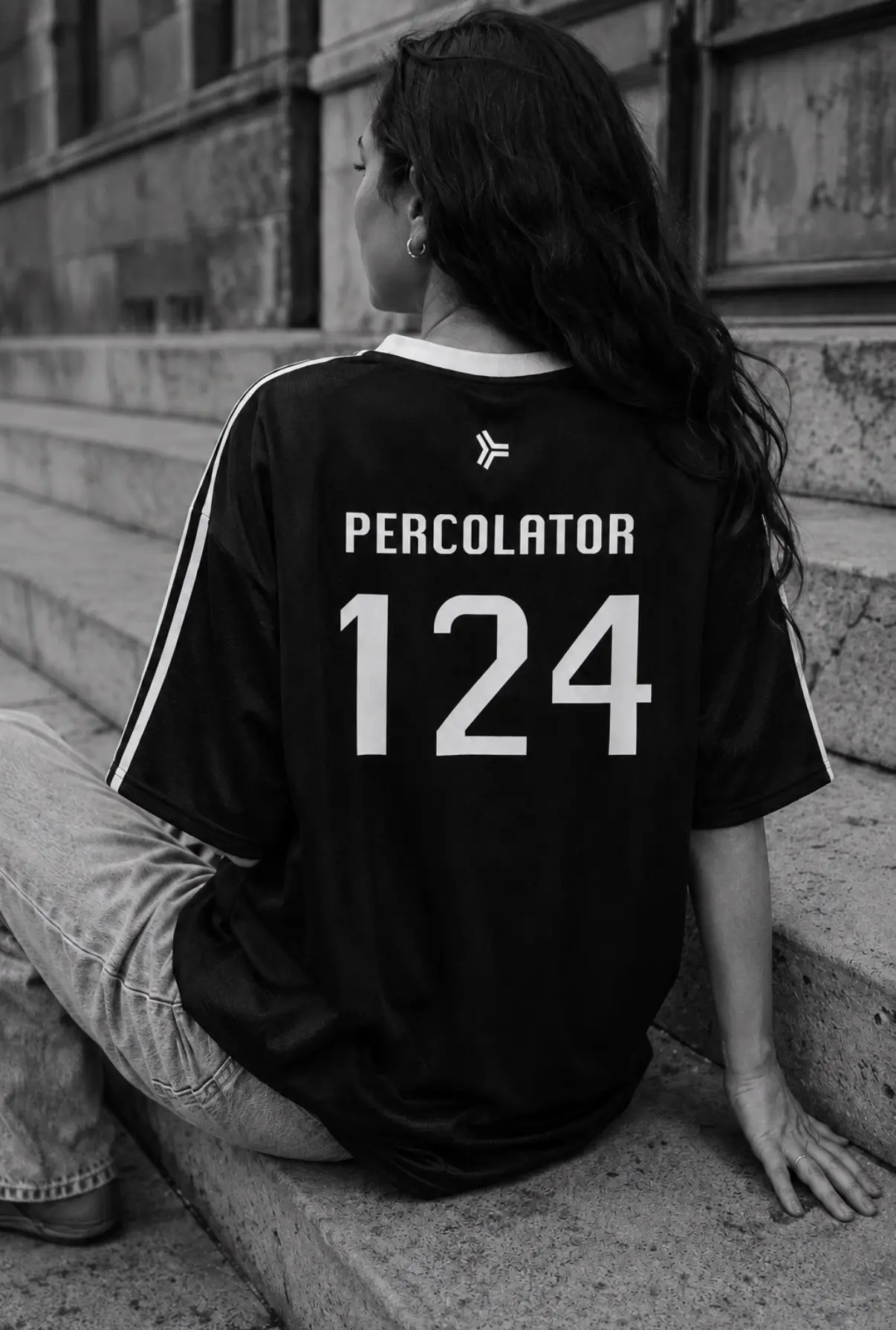 Back of Percolator 124 black Chicago House Athletic Club jersey