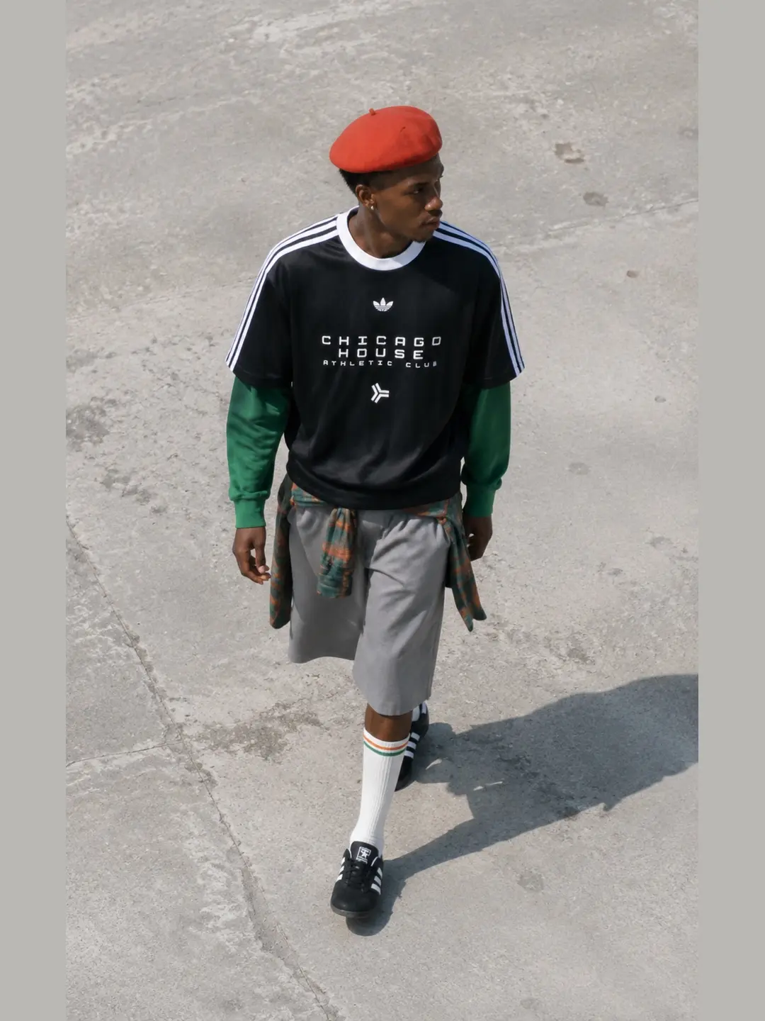 Chicago House member walking in a colorful streetwear look